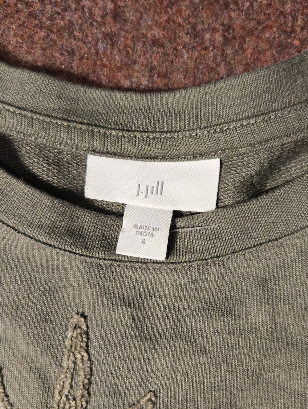 J. Jill Sweatshirt Tonal Floral Embroidery Olive Green Size Small - Picture 2 of 10